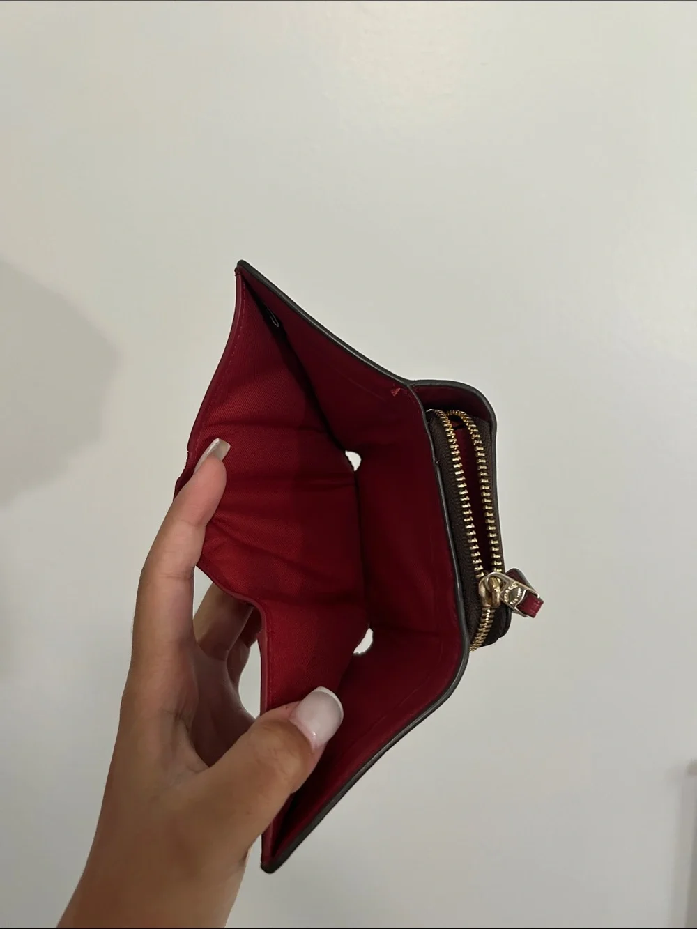 Coach Signature Canvas Trifold Wallet - Brown/Red